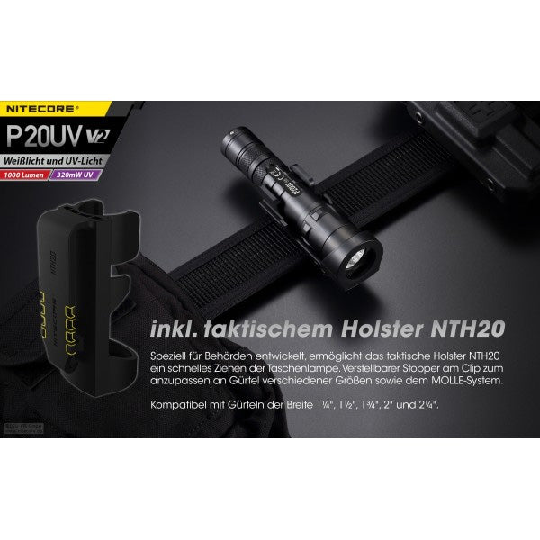 Taktische LED-Taschenlampe P20UV V2, 1'000 Lumen, ohne Akku