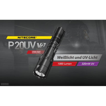 Lampe de poche tactique LED P20UV V2, 1 000 lumens, sans batterie 