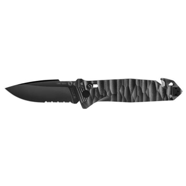 Coltello chiudibile CAC S200, filo seghettato, G10, nero