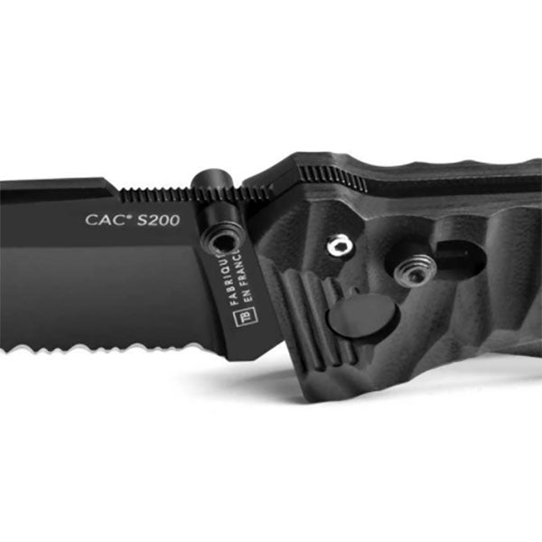 Coltello chiudibile CAC S200, filo seghettato, G10, nero