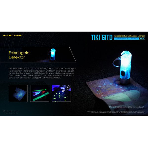 NITECORE LED-TASCHENLAMPE TIKI GITD blau, 300 Lumen (inkl. Akku)