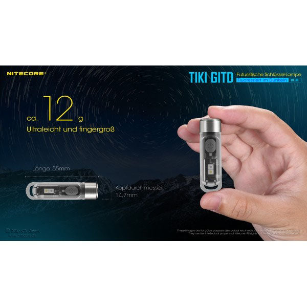 NITECORE LED-TASCHENLAMPE TIKI GITD blau, 300 Lumen (inkl. Akku)