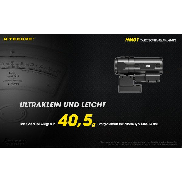 NITECORE LED LIGHT HM01 per casco - 320 lumen (inclusa batteria CR123A), nero