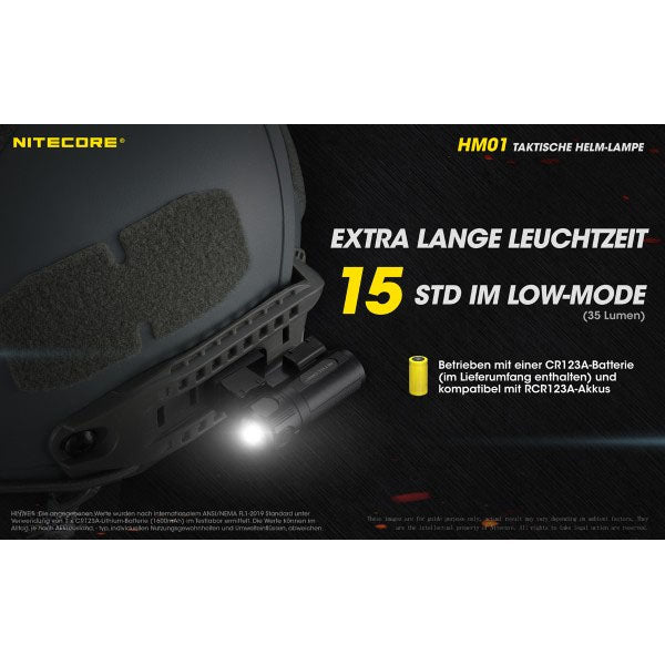 NITECORE LED LIGHT HM01 per casco - 320 lumen (inclusa batteria CR123A), nero