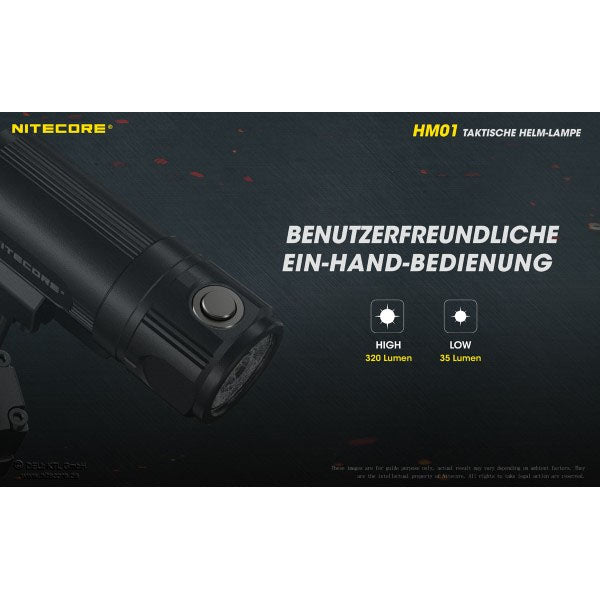 NITECORE LED LIGHT HM01 per casco - 320 lumen (inclusa batteria CR123A), nero