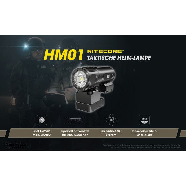 NITECORE LED LIGHT HM01 per casco - 320 lumen (inclusa batteria CR123A), nero