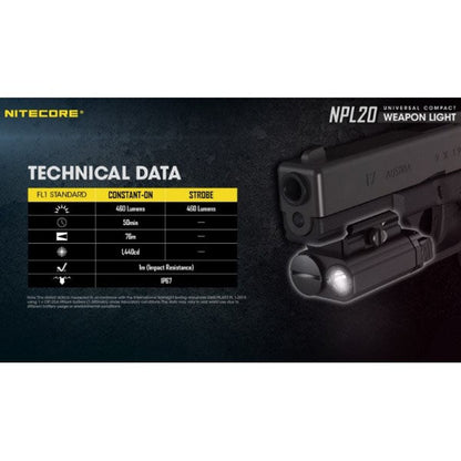 NITECORE LED-WAFFENLAMPE NPL20 - 460 Lumen (inkl. CR123A Batterie), schwarz