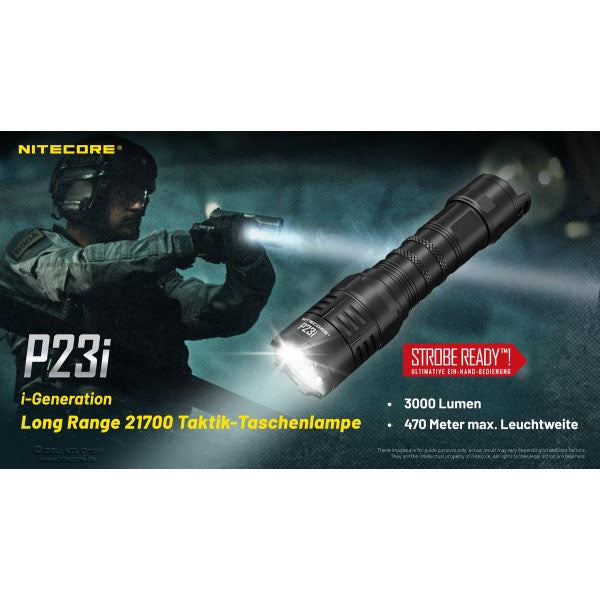 NITECORE taktische LED-TASCHENLAMPE P23i - 3'000 Lumen, inkl. Akku