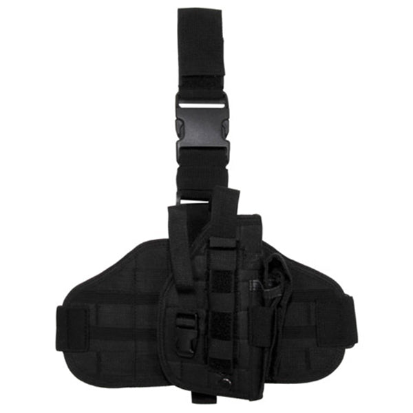 FONDINA PER PISTOLA "MOLLE", attacco per gamba e cintura. per destrimani, nero 