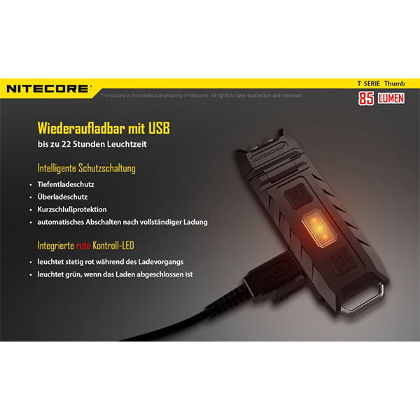 LAMPE DE POCHE LED POUCE - 85 lumens (y compris batterie avec port micro USB)