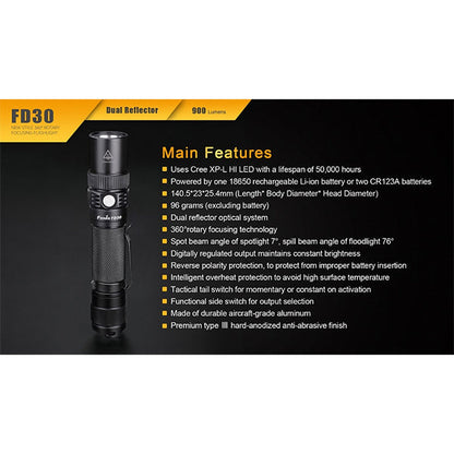 Torcia LED, FD30 - 900 lumen SENZA batteria