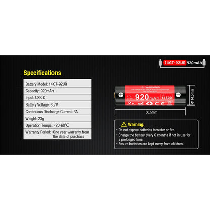 Akku 14GT-92UR Lithium Ionen 920mAh (14500)