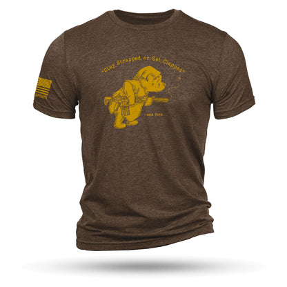 T-shirt POOH BEAR "Stay Strapped or Get Clapped", triblend marron