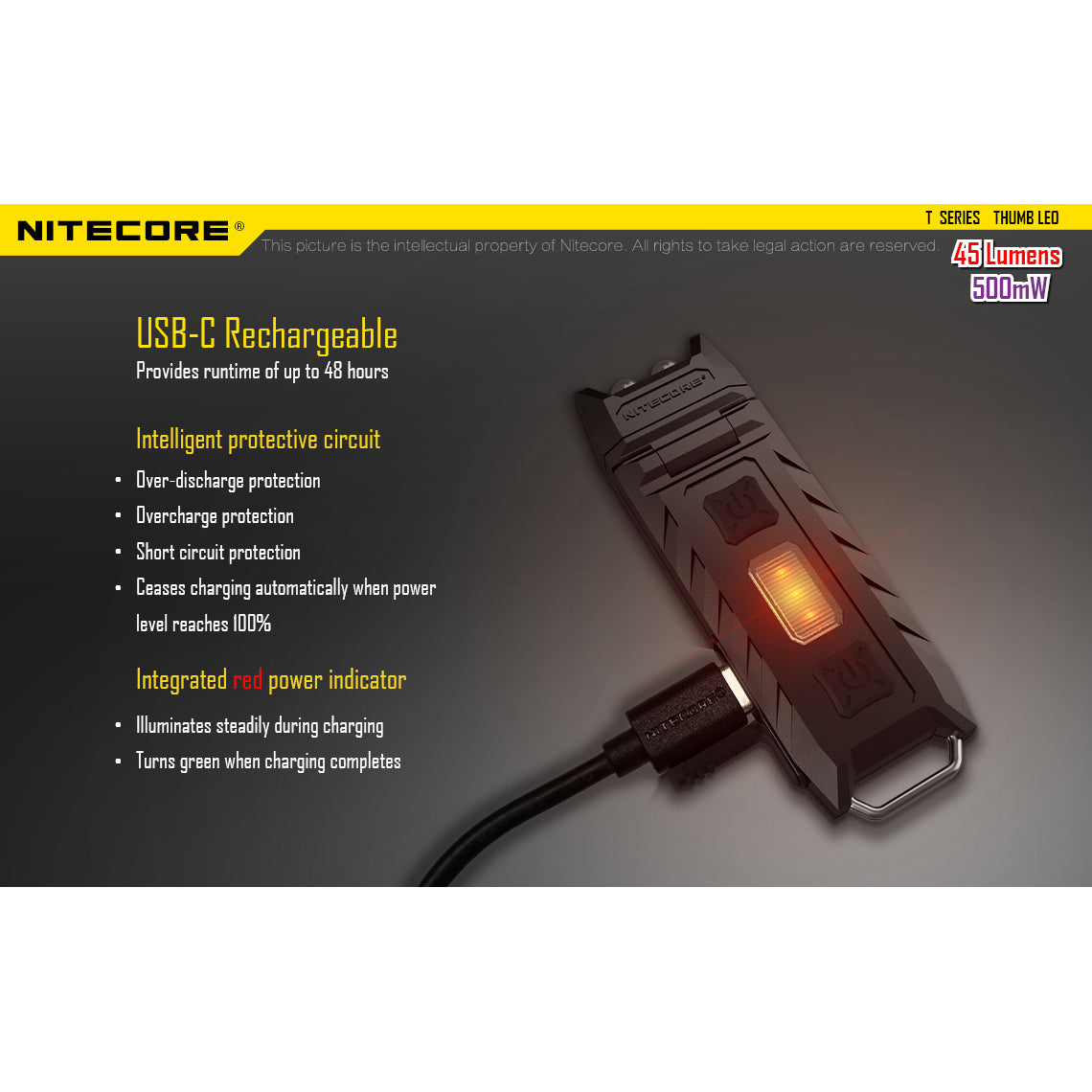 NITECORE TORCIA LED THUMB UV - 45 lumen (inclusa batteria con connessione micro-USB)