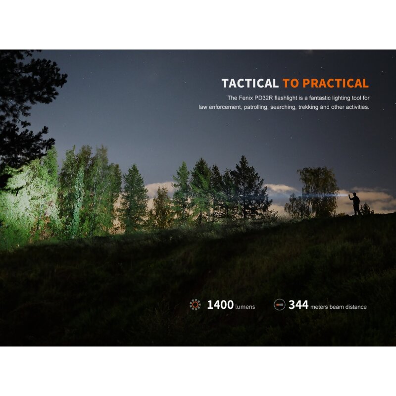 Torcia tattica a LED PD32R, 1.400 lumen (batteria inclusa)