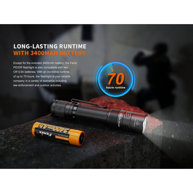 Torcia tattica a LED PD32R, 1.400 lumen (batteria inclusa)