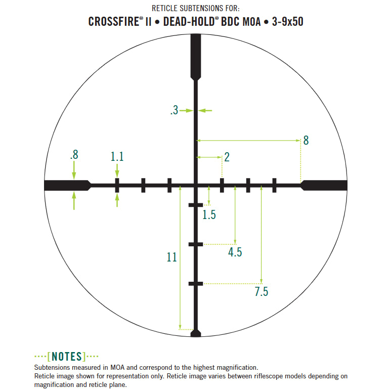 Lunette de visée Vortex Crossfire II 3-9x50, réticule Dead-Hold BDC (MOA)